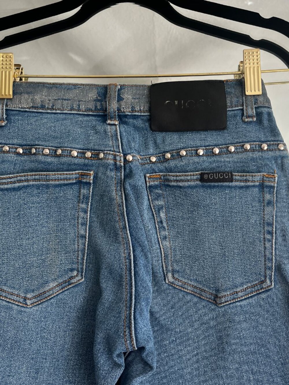 vintage gucci bootcut low waisted jeans with silver metallic paint size xs - Picture 4 of 6